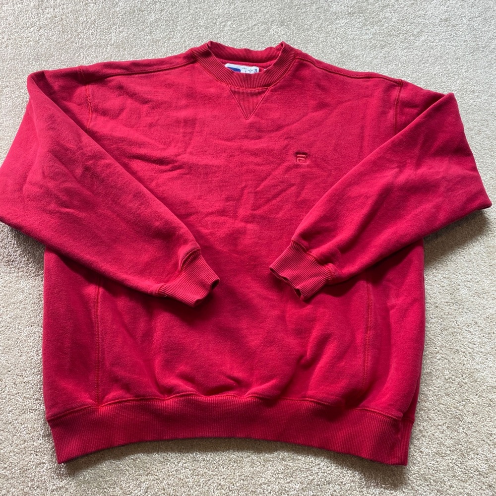 Fila Sweatshirt Mens Large Red Crewneck Small Logo Classic Comfort